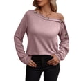 thumbnail image 1 of Jersey de mujer con hombros descubiertos, manga larga, color puro, sudadera, blusa para otoño invierno, rosa, M, 1 of 5