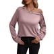 thumbnail image 1 of Jersey de mujer con hombros descubiertos, manga larga, color puro, sudadera, blusa para otoño invierno, rosa, L, 1 of 5