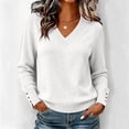 thumbnail image 5 of Knit Sweaters for Women, V Neck Long Sleeve Pullover Tops with Soft Fabric, Loose Casual Layering Blouse, Fall Winter Wear | VerBelle,White XL, 5 of 9