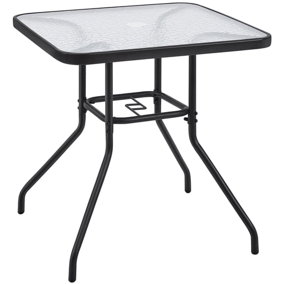 Topeakmart 28in Patio Tempered Glass Bistro Table with Umbrella Hole, Black