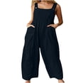 thumbnail image 1 of Womens Plus Size Casual Overalls Wide Leg Bib Pants with Pockets Vintage Boho Jumpsuit Suspender Baggy Rompers  Navy XXL, 1 of 4