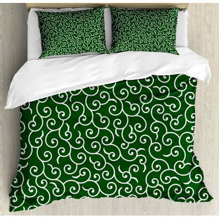 Green Duvet Cover Set Traditional Ancient Japanese Pattern With