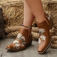 thumbnail image 5 of Western Booties for Women Floral Embroidered Pointed Toe Chunky Heel Cutout Comfortable Round Toe Ankle Boots for Women, 5 of 6