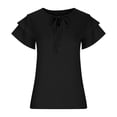 thumbnail image 3 of QLEICOM Women's Summer Solid Double Layer V-neck Loose Pullover Design Sense T-shirt Blouses Shirts Tops Black XL, US Size 10, 3 of 7