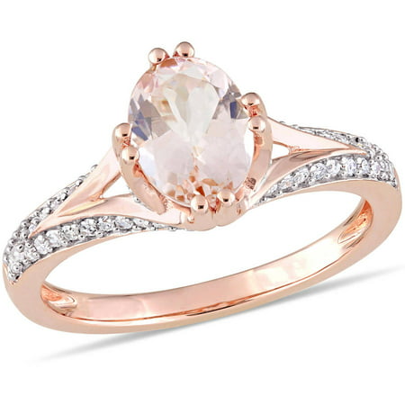 Tangelo 1-1/7 Carat T.G.W. Morganite and 1/5 Carat T.W. Diamond 14kt Rose Gold Engagement Ring