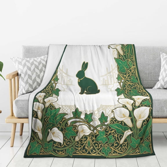 Bunny Throw Blanket, Bed Decor Rustic BunnyStyle, Soft Warm Flannel, Great Birthday Gift for Adults 50x40