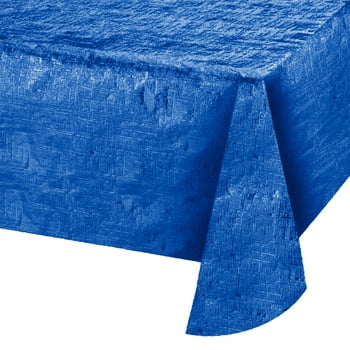 Way to Celebrate! Cobalt Blue Metallic Foil Reversible Table Cover, 1 Ct., 84 in x 54 in, Tablecloth