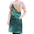 thumbnail image 5 of Teal Gold Marble Pattern Apron-Garden Aprons for Women with Pockets-Cotton Linen Waterproof Kitchen Cooking Gardening Aprons Adjustable for Kitchen,Cooking,BBQ and Salon 33x27 Inch, 5 of 7