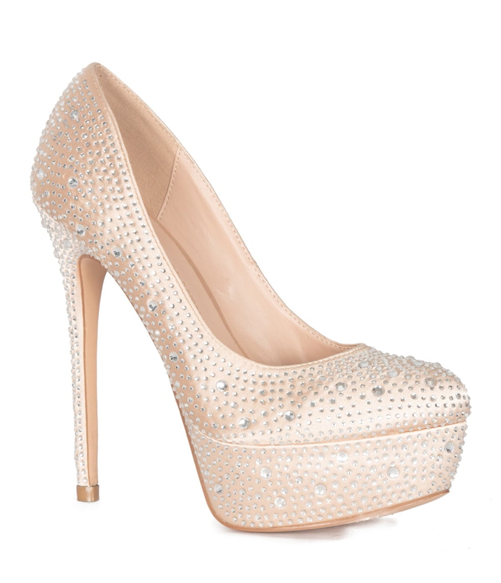 Lauren Lorraine Victoria Nude Sparkly Crystal Ebellished Platform ...