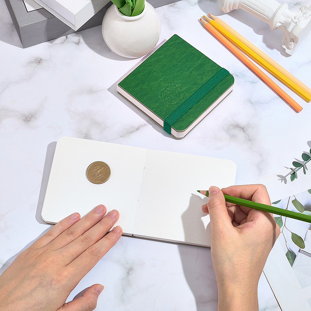 2 Pack 4x4 Inch Green Watercolor Sketchbook Watercolor Journal Book Imitation Leather Surface 26 Pages Texture Paper Sketchbook1set