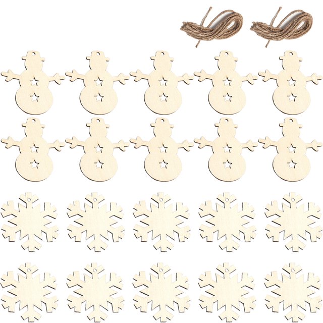 Adornos navideños de madera para manualidades, 20 piezas DIY Kit de recortes de madera sin terminar para niños y adultos Decoración colgante de árboles de Navidad