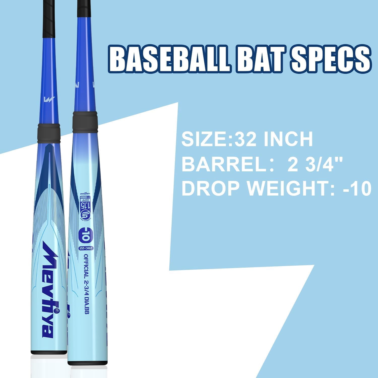 Mevfiya 32 Inch Carbon Composite Youth Baseball Bat, -10 Drop Weight, 2 3/4" Barrel Anti-Vibration Baseball Bat with Baseball and Storage Bag for Teenagers