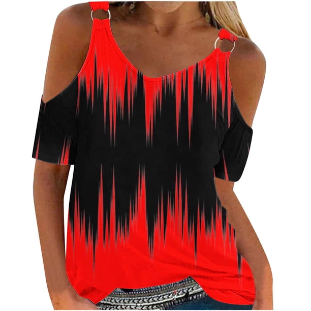 Camisas de Manga Corta para las Mujeres Blusa de Cuello Redondo de Impresión Casual, Top de Algodón de Imitación Ligero para el Hogar, el Uso Diario Y las Cuatro Estaciones