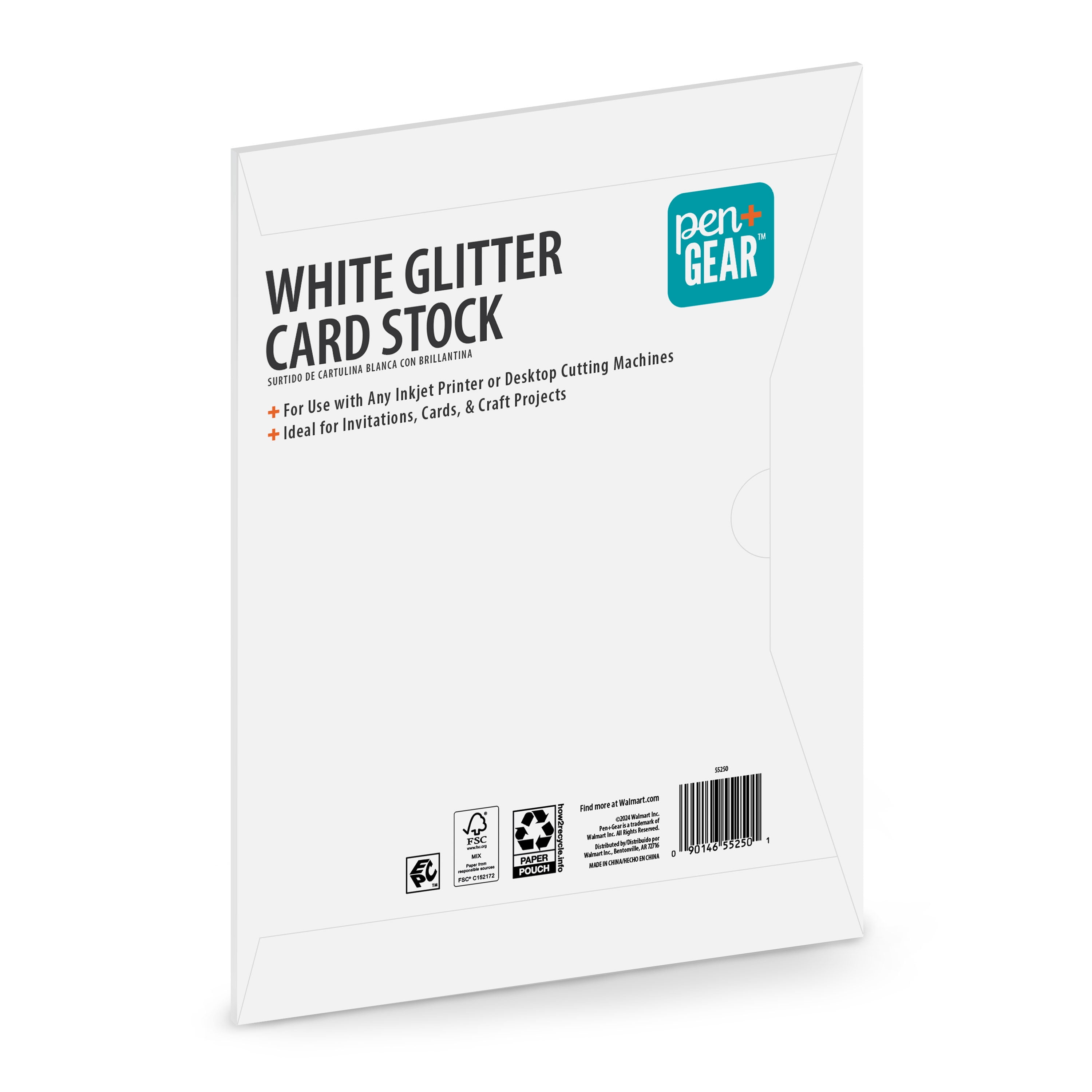 Pen+Gear White Glitter Card Stock, 8.5" x 11", 104 lb, 10 Sheets