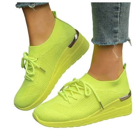 Fauean Sneakers for Women Leisure Running Breathable Lace up Sneaker Mesh Women s Shoes Yellow Size 37