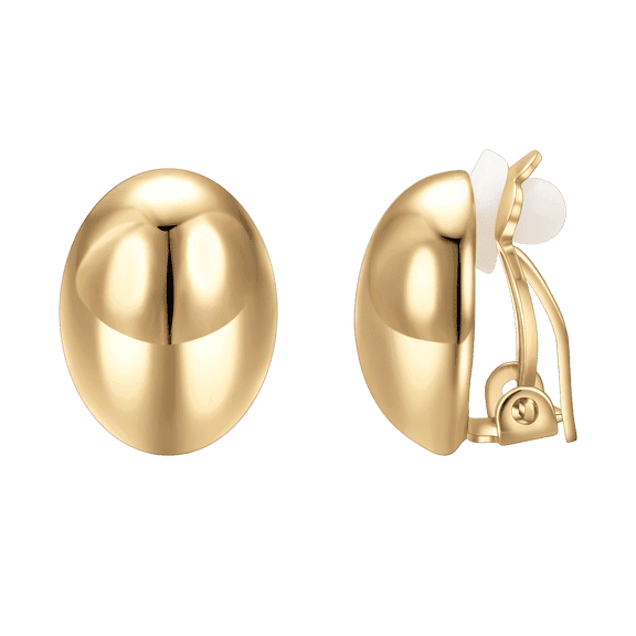 Yoursfs Oval Gold Clip on Earrings for Women Chunky 18K Yellow Gold Plated Non Pierced Earrings Clips Wedding Prom Jewelry Gift