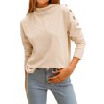 thumbnail image 4 of Femmes Boutons Coutures Manches Longues Col Rond Couleur Unie Haut, 4 of 7