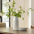 thumbnail image 2 of LuxenHome Vintage White Ribbed Terracotta Pitcher Vase with Handle, 2 of 6