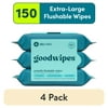 (4 pack) goodwipes Flushable Butt Wipes, Shea-Coco Scented, 3 Pack, 150 Total Wipes