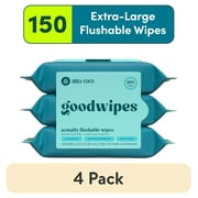 (4 pack) goodwipes Flushable Butt Wipes, Shea-Coco Scented, 3 Pack, 150 Total Wipes
