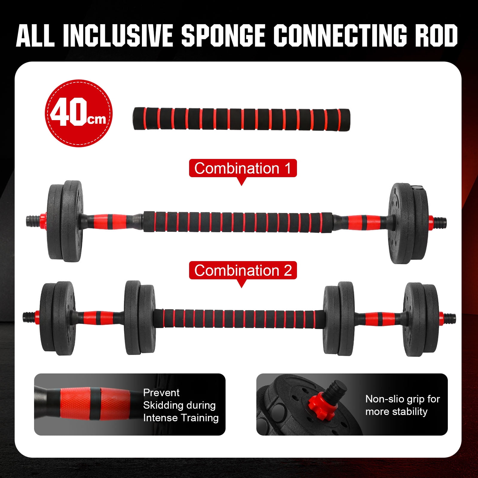 Adjustable Dumbbell Set, 22lbs Free Weights Dumbbells Set, 3 in1 Dumbbells Set Used as Barbell,Push-up Stand, Weight Set for Home Gym, Fitness Workout Equipment for Men Women