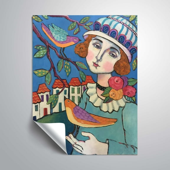 ArtWall WOMAN WITH BIRD, Removable Wall Art Mural by Holly Wojahn