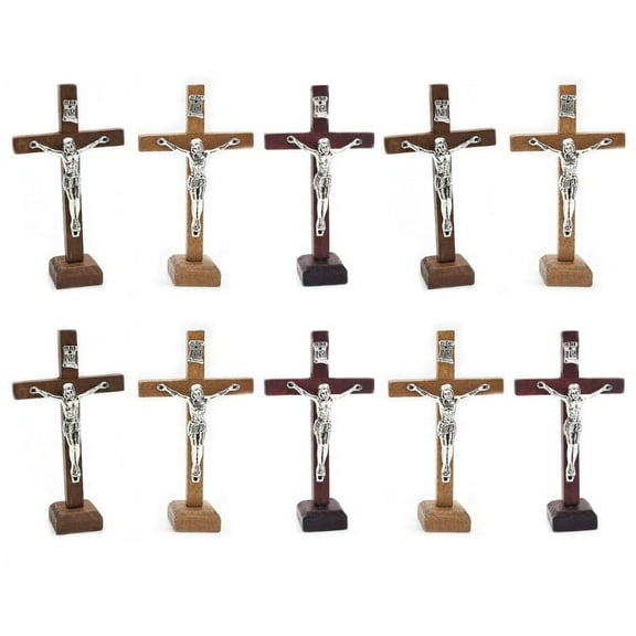 ZPAQI 10pcs Standing Crucifix Cross Decoration Small Wooden Tabletop Cross Ornament