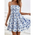 thumbnail image 2 of Women'S Floral Print Ruched Sleeveless Ruffle Hem A Line Swing Dress Blue XS, 2 of 7
