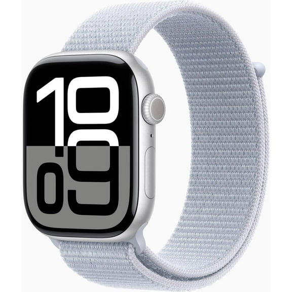 Pre-Owned Restored Apple Watch Series 10 GPS 46mm Silver Aluminum Case with Blue Cloud Sport Loop