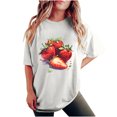 thumbnail image 2 of LEBONYARD Womens Summer Tops with Sleeves,Women's Fashion Summer Round Neck Drop Sleeves Leisure Short Sleeve Fruit Printing Tops White L, 2 of 7