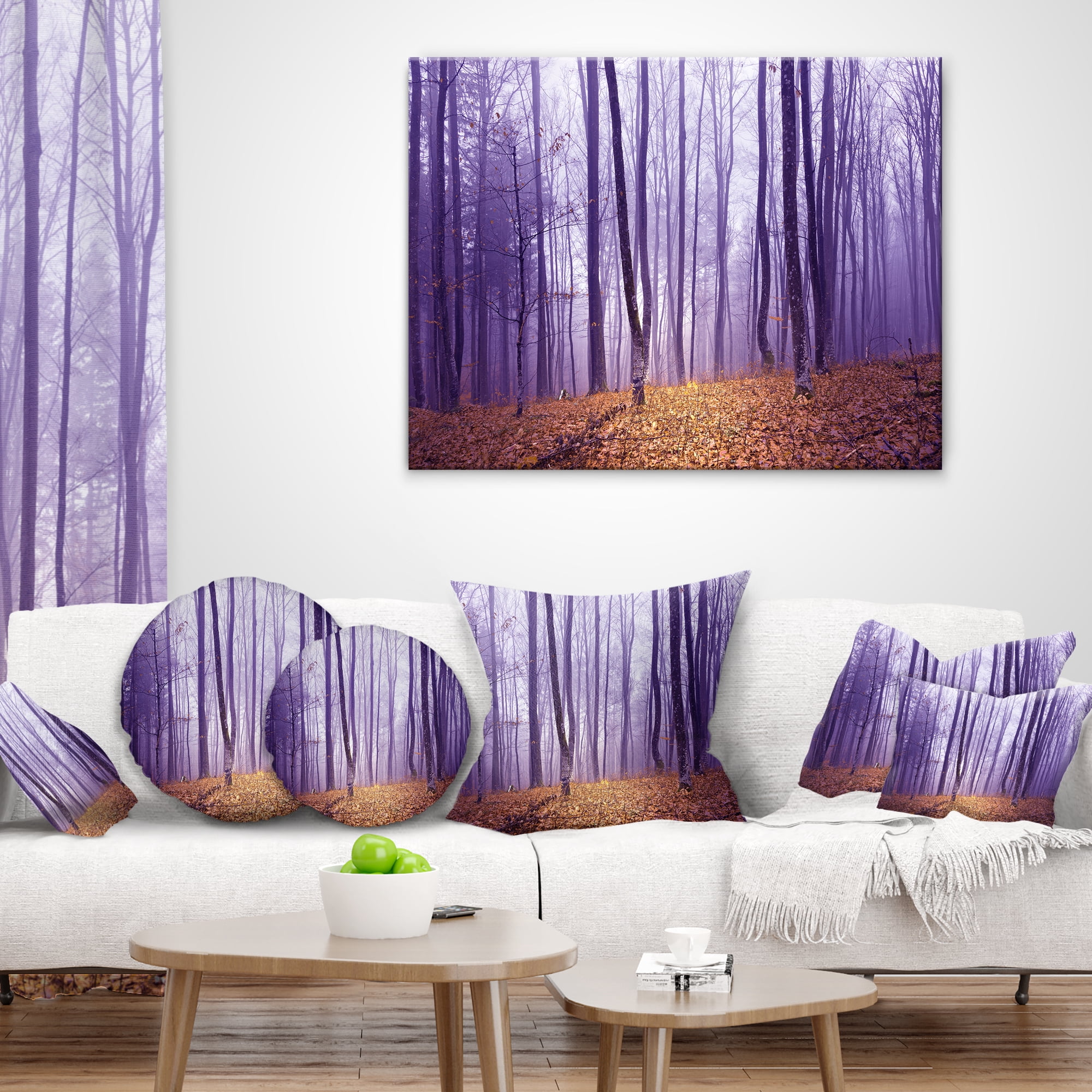 Designart Magenta Foggy Fairytale Forest - Forest Throw Pillow - 18x18