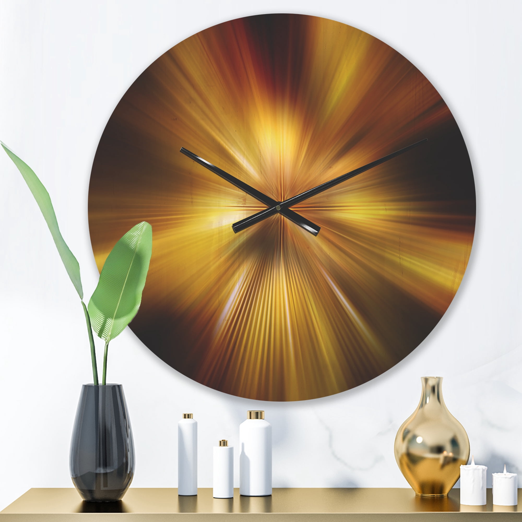 Designart 'Fractal Explosion of Golden Hue ' Modern Wood Wall Clock