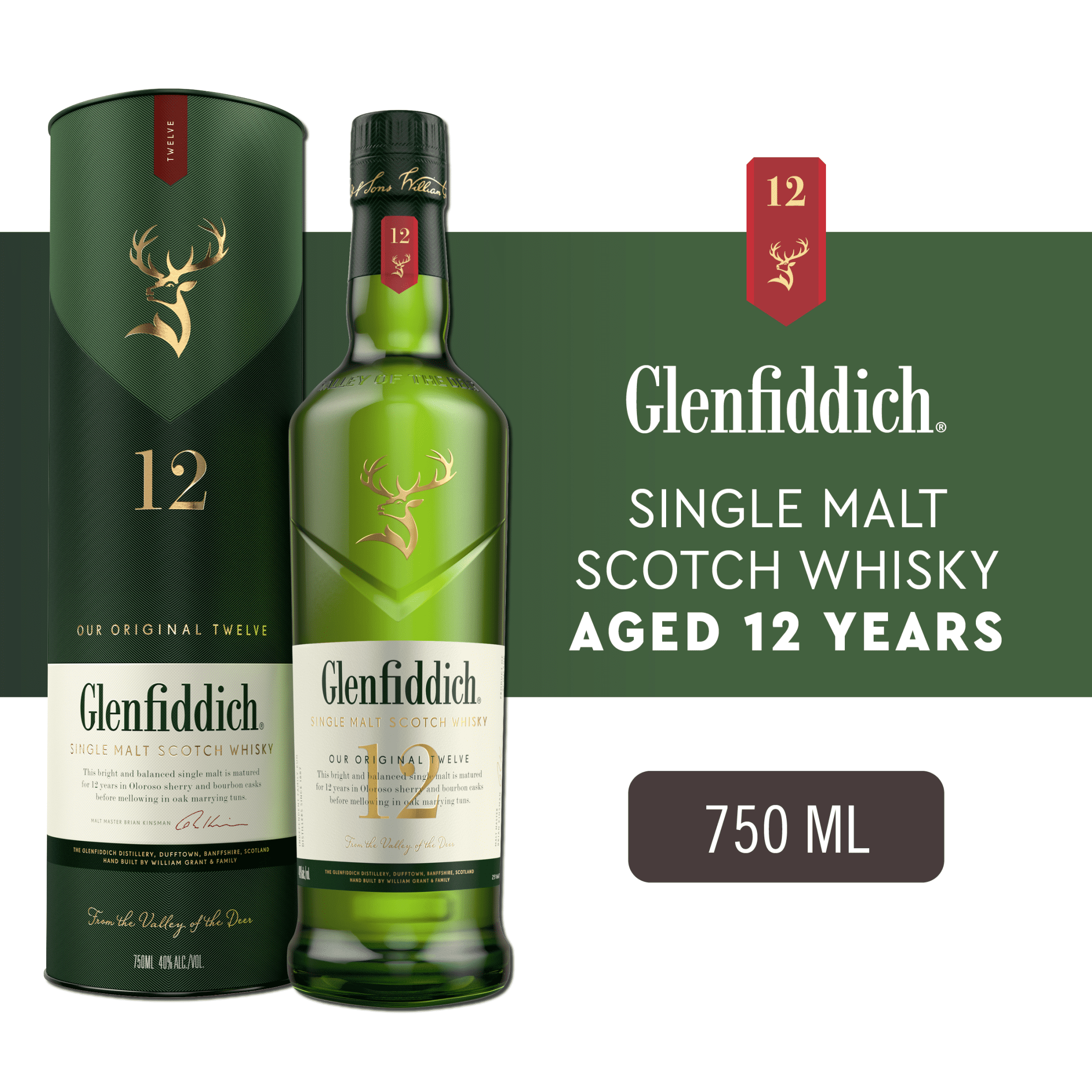 Glenfiddich, Single Malt Scotch Whisky, 12 Year, 750ml Bottle