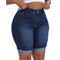 thumbnail image 4 of Gocolloa Womens Plus Size Jean Shorts Stretchy High Waisted Ripped Roll Hem Denim Bermuda Shorts 10" Inseam Royal Blue 24W, 4 of 5