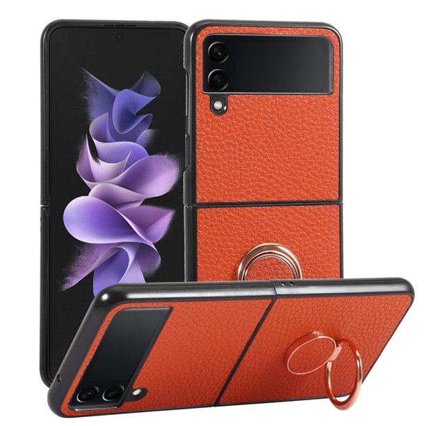 For Samsung Galaxy Z Flip 4 Case Galaxy Z Flip 4 Case With Kickstand Lychee Pattern Pu Leather Magnetic Ring Stand Full Body Case For Samsung Galaxy Z Flip 4 5g Orange Walmart Com