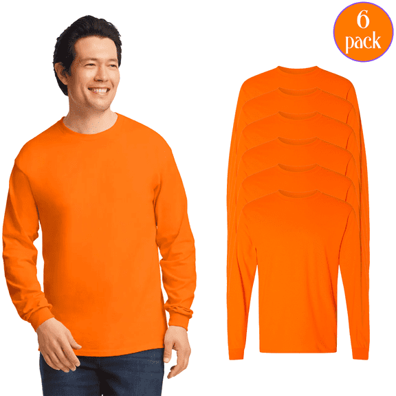 Gildan Adult DryBlend Long Sleeve T-Shirt, High Visibility Safety Orange Work Tee, 6-Pack, S