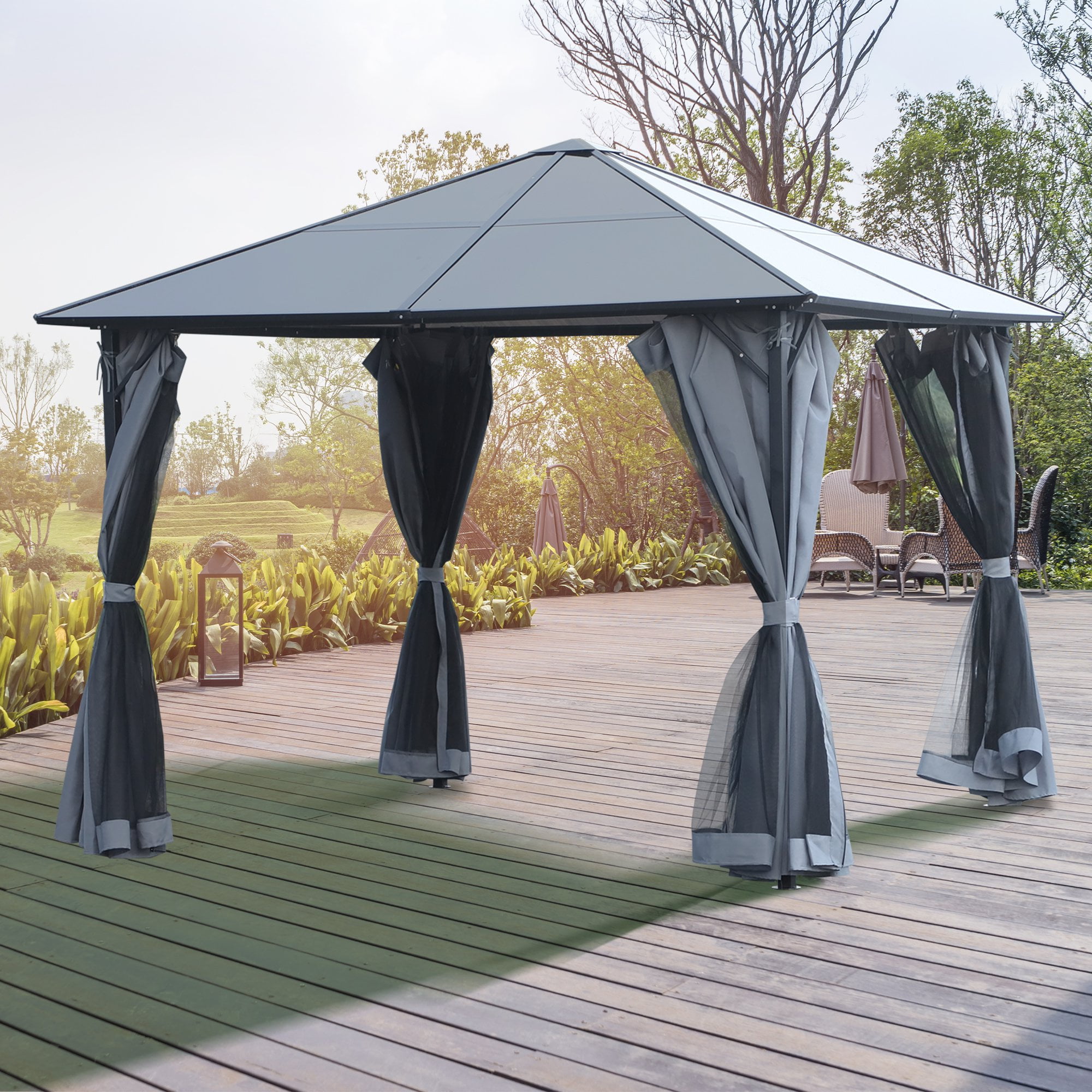 10' x 10' Garden Aluminium Gazebo Hardtop Roof Canopy Marquee Party