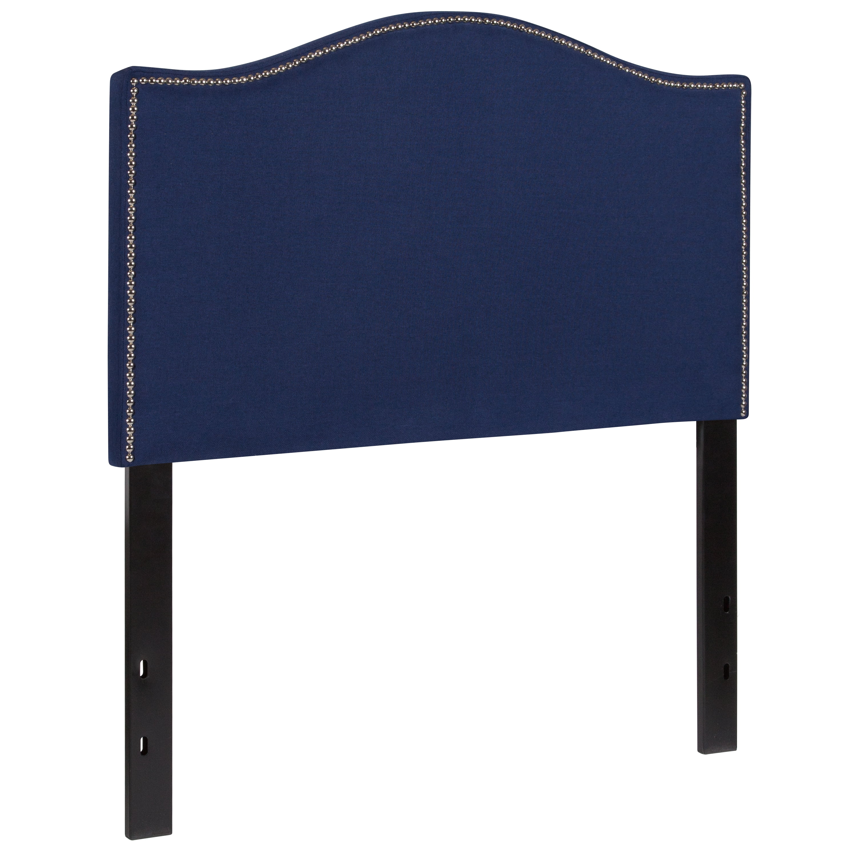 Emma + Oliver Upholstered Twin Size Headboard with Nailtrim in Navy Fabric