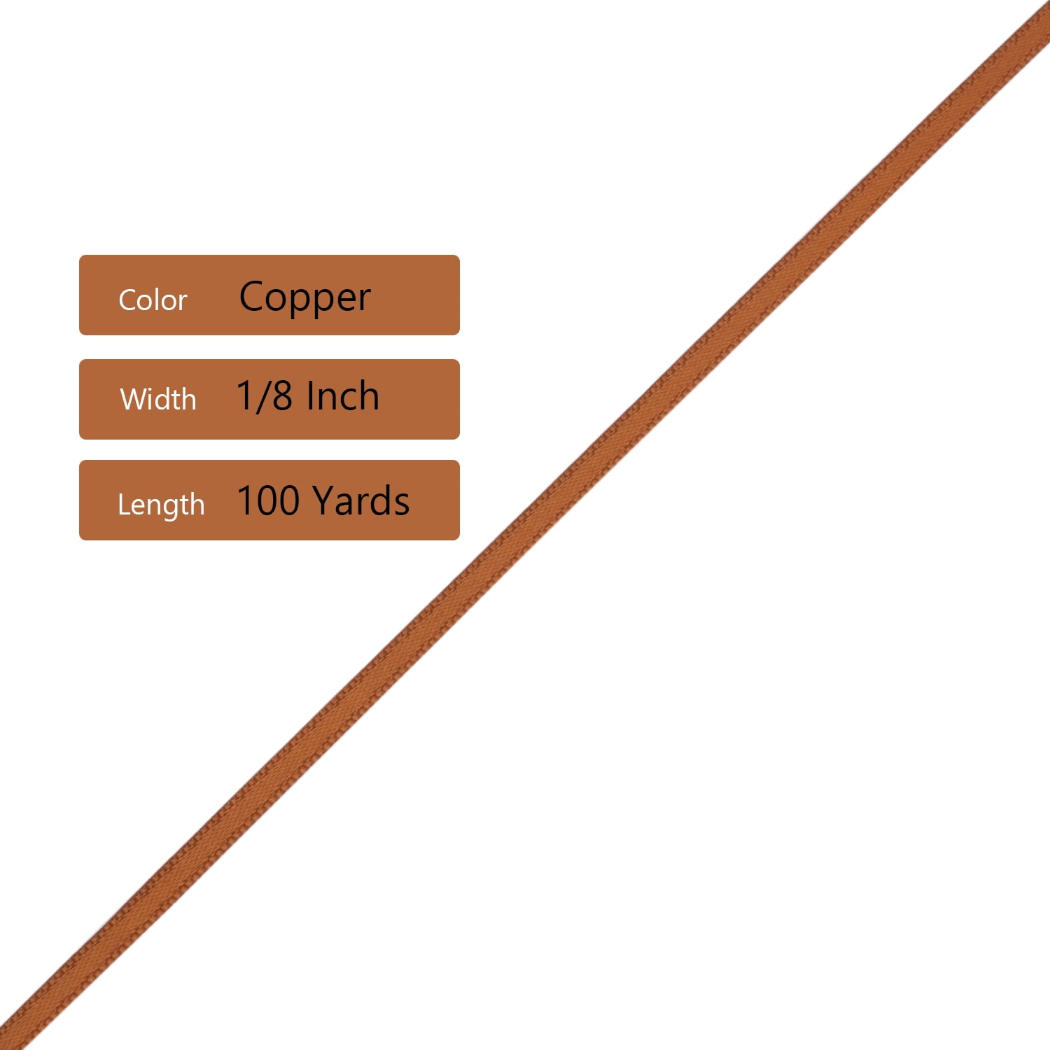 Ribbonitlux Copper Satin Ribbon 1/8 inch Double Sided Quality Satin for Weddings, Invitations, Sashes, Crafts, Apparel, Headbands - 100 Yds/roll