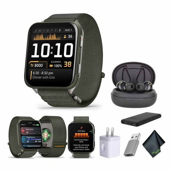 Garmin Venu X1, Thin and Lightweight GPS Smartwatch, 2 inch AMOLED Display, Advanced Health and Fitness Features, Moss with Titanium Caseback Bundle With Accessories