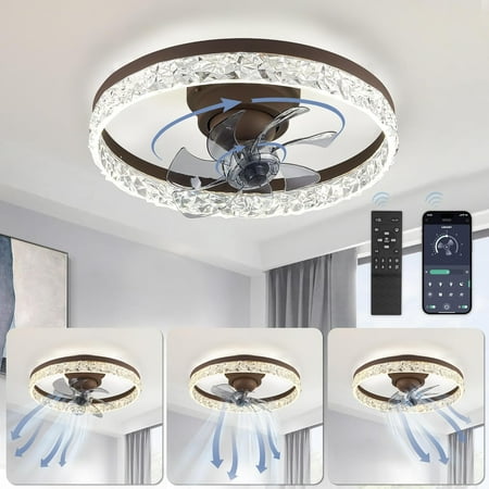 

DONFU 20 Inch Modern Ceiling Fans with Lights and Remote Oscillating Low Profile Ceiling Fan Flush Mount Bladeless LED Ceiling Fan Dimmable Stepless Color Changeable 6 Wind Speeds - Brown