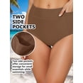 thumbnail image 4 of FEOYA Women's High Waisted Bikini Bottom Ladies Full Coverage Swim Bottoms Tummy Control Bathing Suit with Pockets Swimsuit Shorts for Gym Swimming S Brown, 4 of 7
