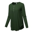 thumbnail image 2 of A2Y Women's Premium Solid Long Sleeve Dolphin Hem Shell Button Henley Top Shirt Army Green S, 2 of 6