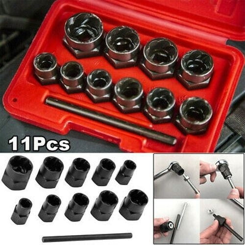 11Pcs Impact Bolt Nut Remover Set Nut Extractor Socket 919MM Locking