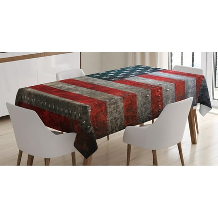 

American Flag Decor Tablecloth Royalty Flag Textured US Backdrop on Damaged Metallic Board Plate Design Rectangular Table Cover for Dining Room Kitchen 52 X 70 Inches Red Blue by Ambesonne