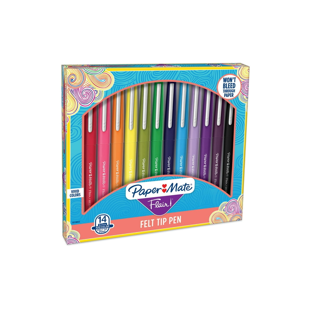 Paper Mate Flair Felt Tip Pens, Medium Point, Vivid Colors, 14 Count