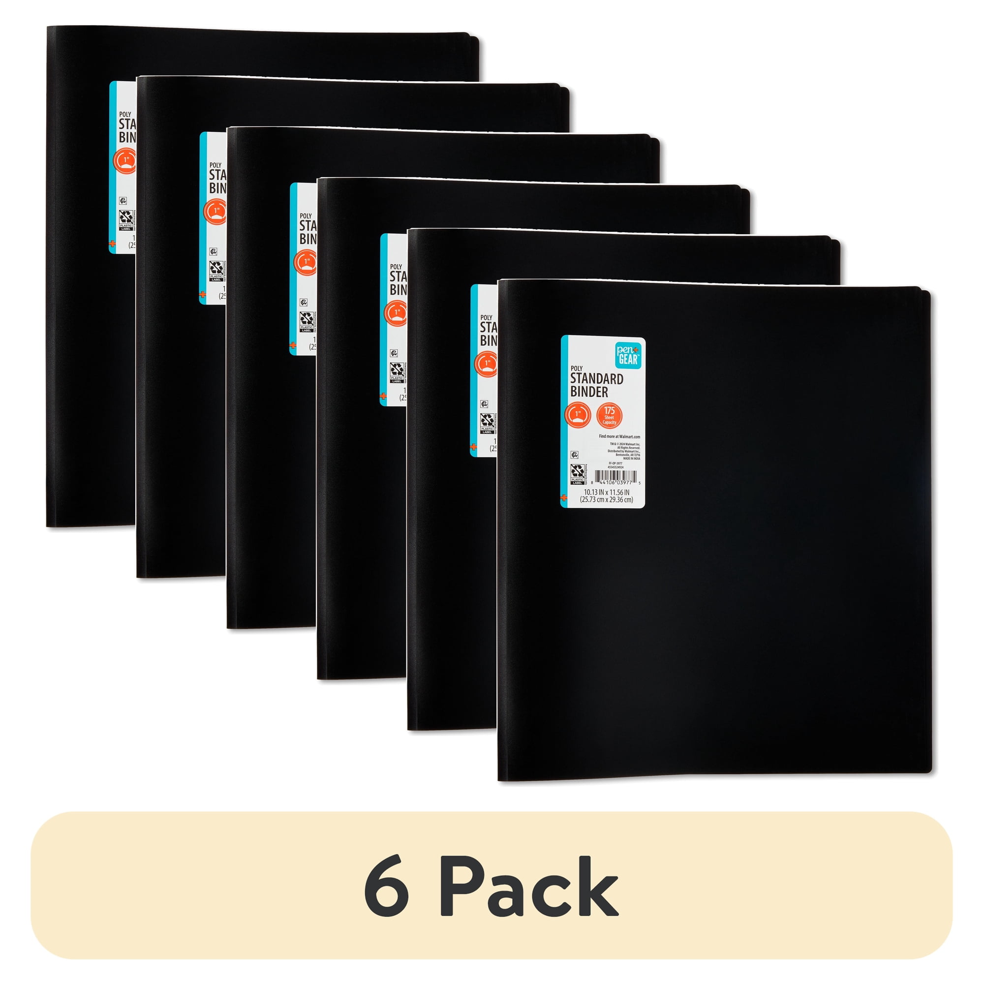 (6 pack) Pen+Gear Poly Standard 1 in Round-Ring Binder, Black