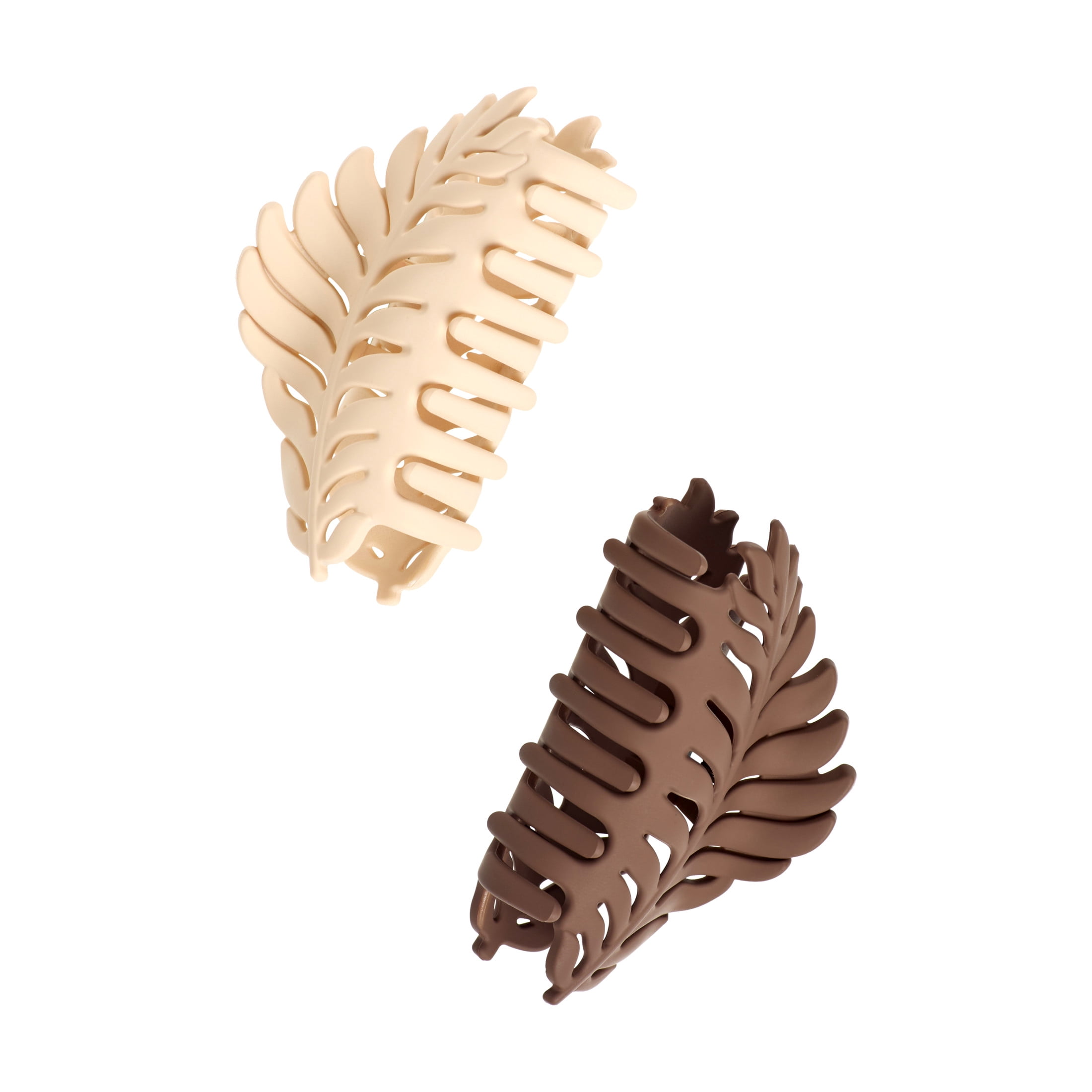 Goody Leaf Claw Clips, SlideProof Grip®, Comfortable Hold, White & Brown, 2ct, For All Hair Types