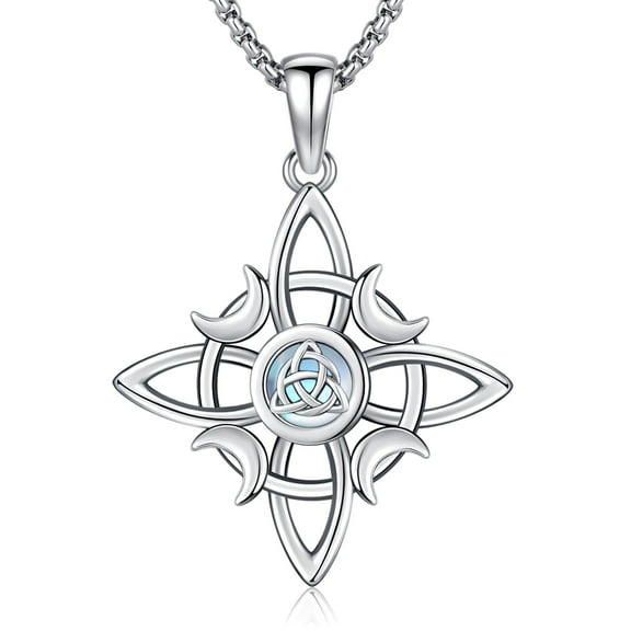 DRINSPER Celtic Knot Witches Knot Necklace for Women with Moonstone, 925 Sterling Silver Wicca Moon Irish Celtic Pendant Jewelry Gifts