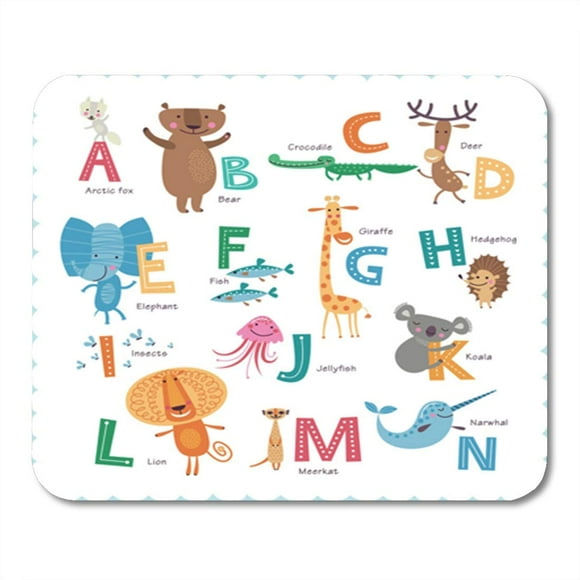 NUDECOR Childish Cute Zoo Alphabet with in Cartoon Style Part Lion School ABC Mousepad Mouse Pad Mouse Mat 9x10 inch